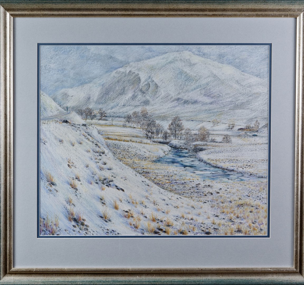 Winter Day near Braemar (Highlands, Scotland) – Pastel – 2 ft 6 inches x 2 ft 3 inches, framed